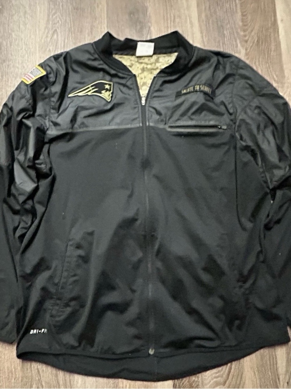 Men’s Nike New England Patriots Black Bomber Jacket Military Size XL Dri-Fit